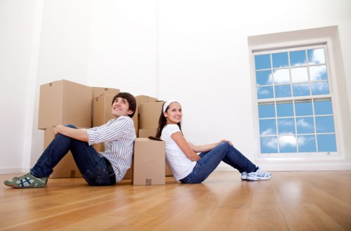 Packed boxes and removal service items ready for transport
