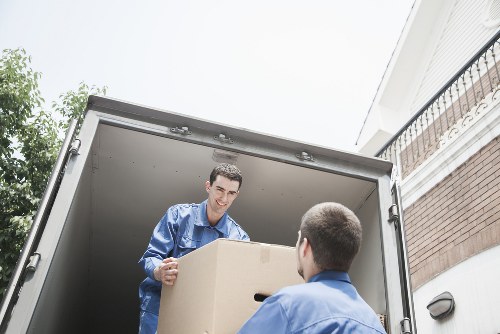 Household boxes and furniture ready for moving day in Finchley